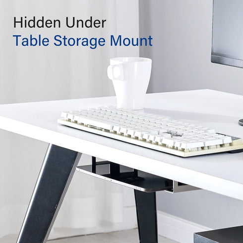 Under Desk Laptop Storage Mount, Metal Holder for Devices Thickness 1.37", with Anti-Scratch Silicone (White)