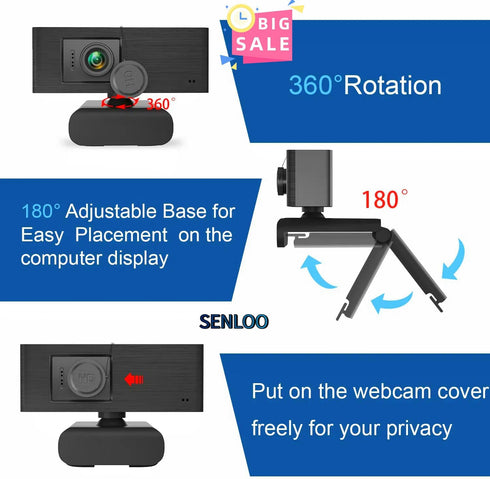 SENLOO 1080P Webcam HD for PC - Web Camera for Desktop Computer with Hi-fi Microphones, Privacy Cover - Computer Camera