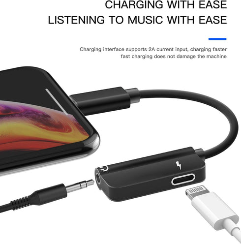 Headphone Adapter for Lightning to 3.5mm AUX Audio Jack and Charger Extender Dongle Earphone Headset Splitter Compatible with iPhone 11 12 Mini pro max xs xr x se2 7 8Plus for Ipad Air Cable Converter