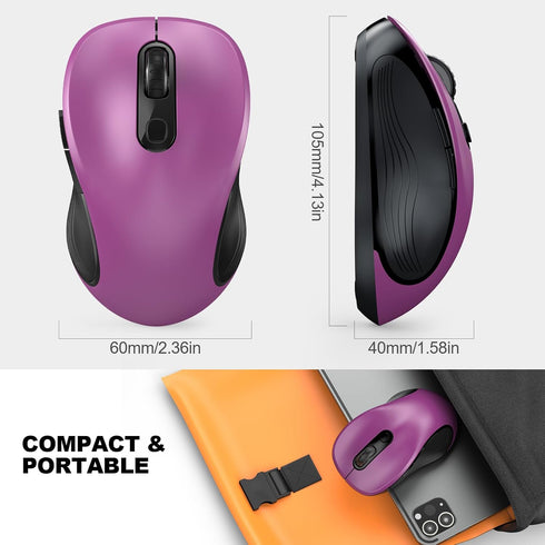 WisFox 2.4G 3 6 Wireless Mouse for Laptop, Ergonomic Computer Mouse with USB Receiver and Type-C Adapter, Adjustable