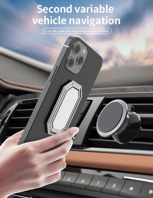 Upgraded Phone Ring Holder Finger Kickstand, 360° Rotation Metal Grip Holder for Magnetic Car Mount, Compatible with