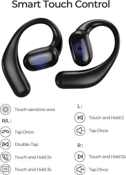 Open Ear Headphones, Bluetooth 5.3 Wireless Earbuds with Earhooks, 75 Hours Playtime, Digital Display Charging Case