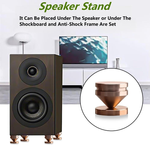4Pcs Speaker Spikes Stands HiFi Speaker Isolation Stand Cone Shockproof Base Pad Speaker Feet with Non-Slip Rubber Rings for Audio,Speakers,Subwoofers,Turntable DAC Feet Pad. (24mmx23mm, Gold)
