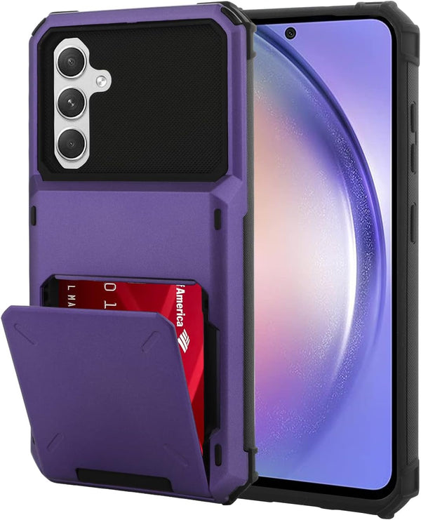 Wallet Case for Samsung Galaxy A54 5G, 4-Card Holder Slot, Shockproof Hybrid Heavy Duty Protection, Purple