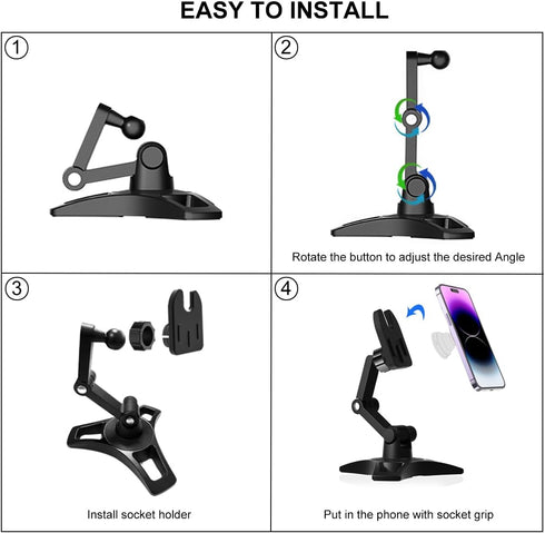 Adjustable Desk Phone Holder, Heavy Duty Cell Phone Stand for Home, Works for Popsocket, Fits All Sockets Grips