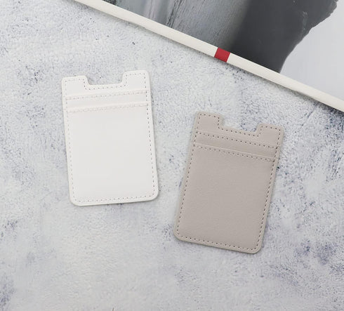2Pack Leather Phone Wallet, Adhesive Stick On Card Holder for Back of Phone Case iPhone and Android - White, Grey