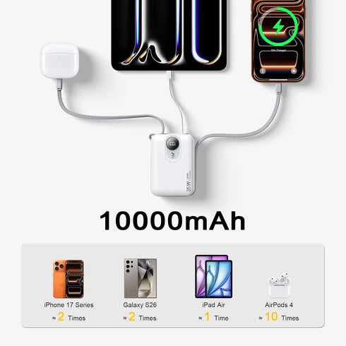 W&P 35W 10000mAh 3 Pack 17/16/15/14/13/12/11 Portable Charger for iPhone, Small Fast Charging Power Bank, USB C