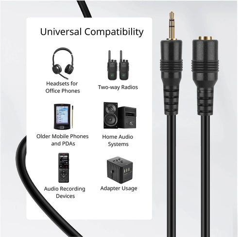 TNP 2.5mm Extension Cable (3 Feet) - Male to Female Adapter for Headset, Headphone, Microphone, Stereo Audio.