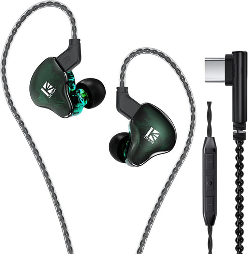 YINYOO KBEAR KS2 USB C Earbuds Headphones, Hybrid 1BA 1DD Wired Earbuds with Detachable Cable (Green)
