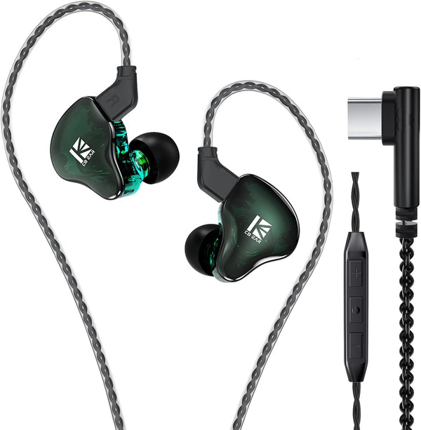 YINYOO KBEAR KS2 USB C Earbuds Headphones, Hybrid 1BA 1DD Wired Earbuds with Detachable Cable (Green)