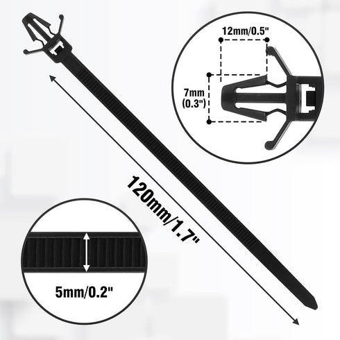 50 Pcs Black Nylon Push Mount Cable Zip Tie,120mm / 4.7Inch Arrow Push Mount Cable Ties, Multi-Purpose Self-locking Wire Wrap Strap by Piutouyar