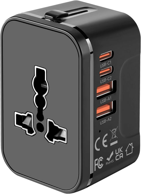 MINGTONG Universal Travel Adapter with 2 PD20W USB-C & 2 QC18W USB-A Ports,