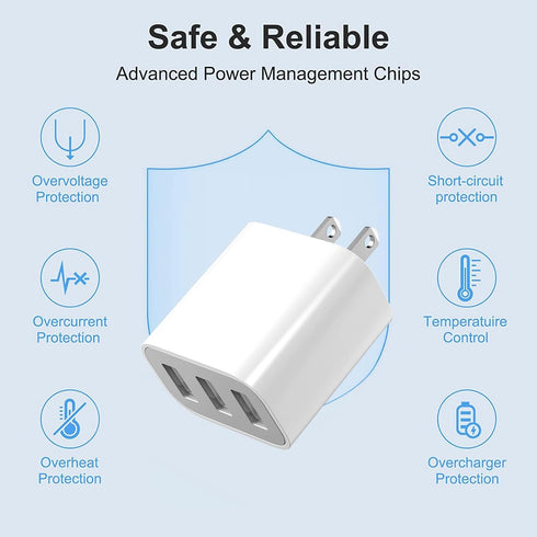 USB Wall Charger, 3 Pack 3-Port Charging Block Compatible with iPhone, iPad, Samsung Galaxy, LG