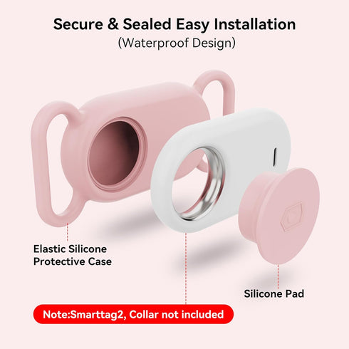 Waterproof Silicone Holder for Galaxy Smarttag2, 2 Pack Anti-Lost Scratch Resistant Cover for Pet Collars, Pink/Blue