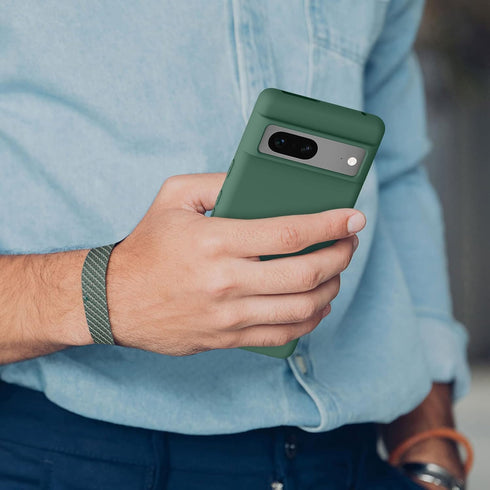 Amzpas Silicone Phone Case for Google Pixel 7, Soft Anti-Scratch Shockproof Protective Cover for Men Women - Dark Green