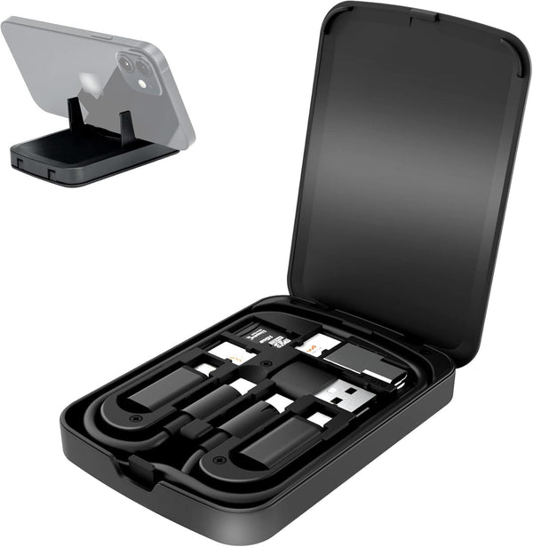 Compact Cable Card with 22" USB-C, USB-A/Micro-USB/Light/OTG Adapter Kit & Storage Box for Travel, Charging & Data