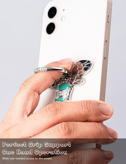 Allengel Bee Phone Ring Holder, Cute Finger Kickstand with Crystal for iPhone or Smartphone Cases, Silver Turquoise