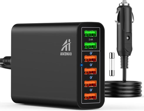 Multi Ports USB Car Charger, 96W 6 Port QC3.0 Fast Adapter with Four Quick Charge Ports for Smart Phone & Tablets