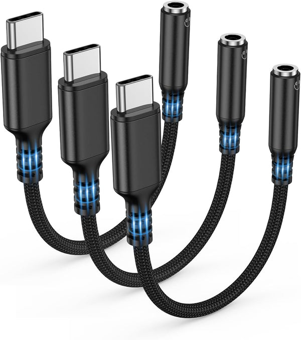Highwings USB Type C to 3.5mm Headphone Jack Adapter (3-Pack) for iPhone 15 Pro Max, Samsung Galaxy S23, iPad Pro -