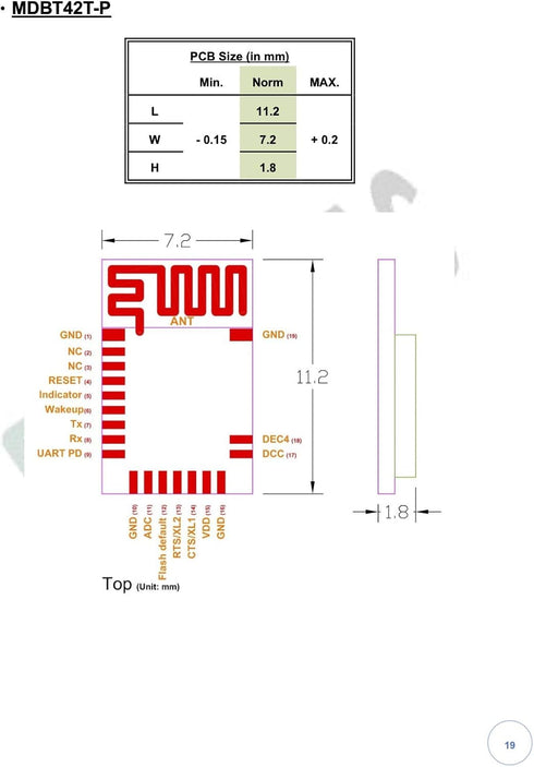 MDBT42T-PAT UART/at Command/NUS/SPP Bluetooth Module, Nordic nRF52805 PCB Antenna BT5.2 FCC IC CE Telec KC RCM