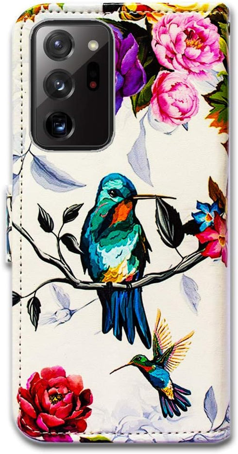 Case for Samsung Galaxy Note 20 Ultra 5G, Hummingbird in Flowers Leather Flip Wallet Cover with Card Slot