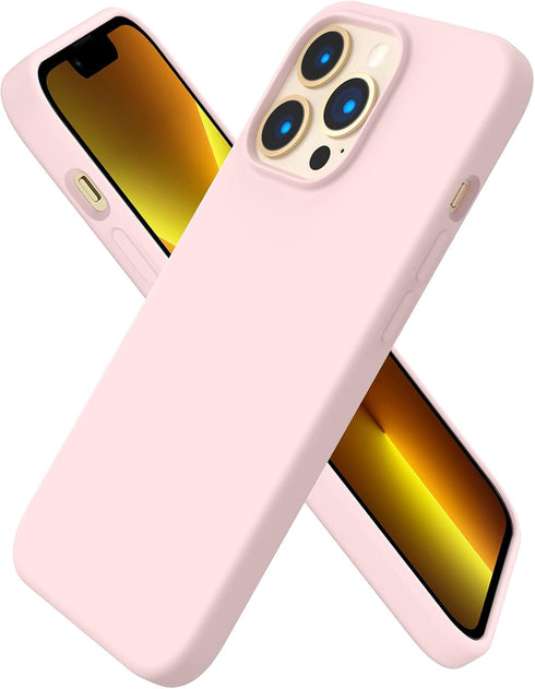 ORNARTO iPhone 13 Pro Case 6.1" - Slim Liquid Silicone, 3 Layers, Full Coverage, Soft Gel Rubber - Chalk Pink