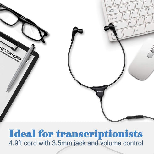 SIMOLIO Stereo Headset with Mic, Lightweight Stethoscope Transcription Headset, Volume Control, 3.5mm Plug, Wired