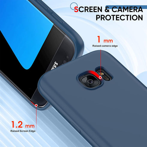 LeYi Samsung S7 Case with 2 Pack Tempered Glass Screen Protector, Liquid Silicone Slim Rubber Cover, Blue