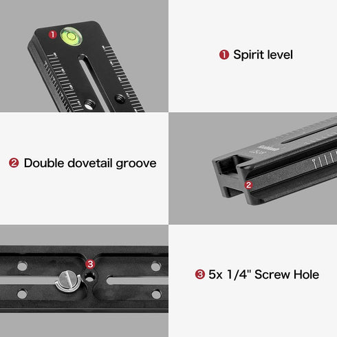 koolehaoda 180mm Quick Release Plate Rail Nodal Slide Dual Dovetail Plate with Bubble Level