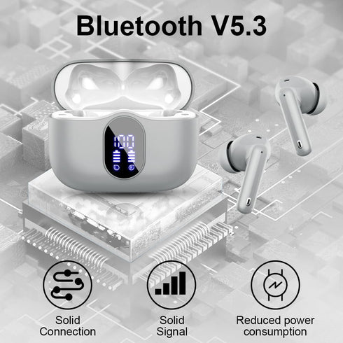 Wireless Earbuds Bluetooth 5.3 Headphones with Noise Cancelling Mic, IP7 Waterproof, 36H Playtime, Grey