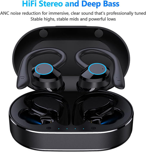 Q23 PRO Bluetooth 5.1 Sport Waterproof Earbuds with Charging Case, Stereo Noise Cancelling Earhooks Headset with