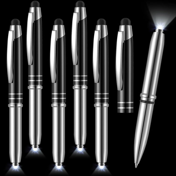 5 Pieces Multi-Function Stylus Pen for Touchscreen Devices, 3 in 1 with LED Flashlight, Ballpoint, Invisible Ink (Black)