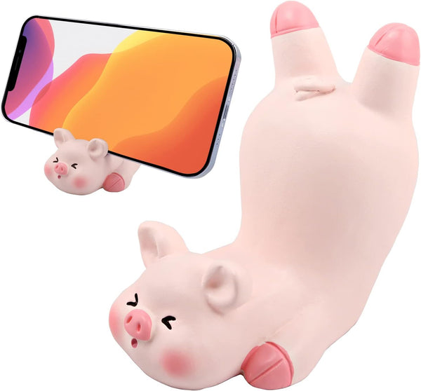 Seninda Funny Pig Phone Holder Pink Resin Cellphone Stand with Playful Upside-Down Design,