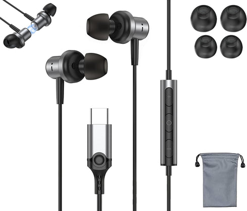 USB Type C Earphones, Wired Earbuds with Magnetic Bass, Noise Canceling Headsets for iPhone 15 Pro Max, Galaxy S23