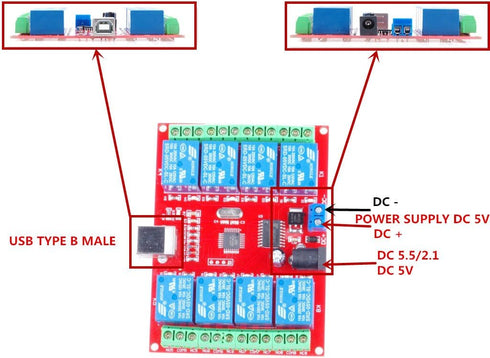 SRD-05VDC-SL-C 8-Way 5V Relay Module, Free Driver USB Control Switch for Intelligent Control