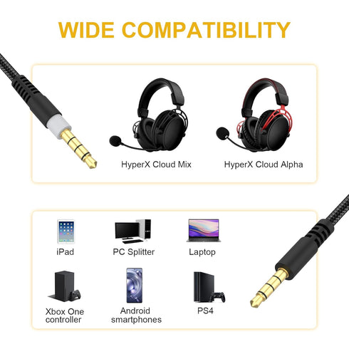 Cloud Alpha Cable Replacement Audio Cable Cord Compatible with HyperX Cloud Alpha Cloud Mix Gaming headsets with Mute & Volume Control, 4.9FT/1.5m(No Mic)