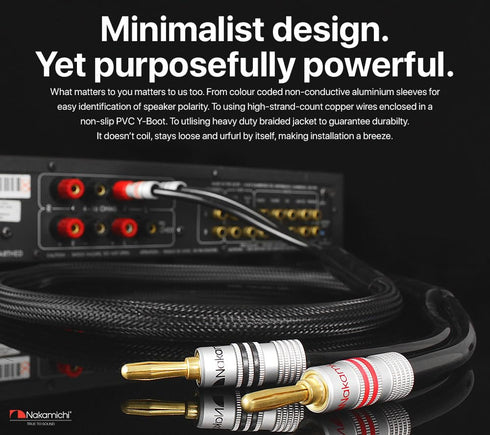 Nakamichi Excel Series 24k Gold Plated Banana Plug - 12AWG Speaker Cable Wire 99.9% Oxygen-Free Copper (OFC) Heavy Duty
