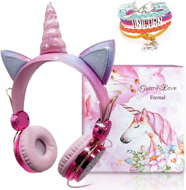 Unicorn Kids Headphones for Girls, Wired Headphones with Adjustable Headband, 3.5mm Jack, Over-On Ear Headset