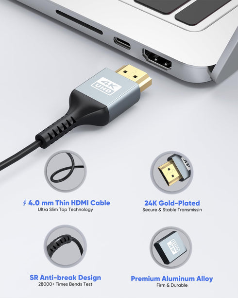 20 4K 20 4K@60Hz, 2K@120Hz, 1080P, 3D PS5/PS4, FT HDMI Cable Thin HDMI Cable, Long HDMI Cord Foot (Slim & Flexible)