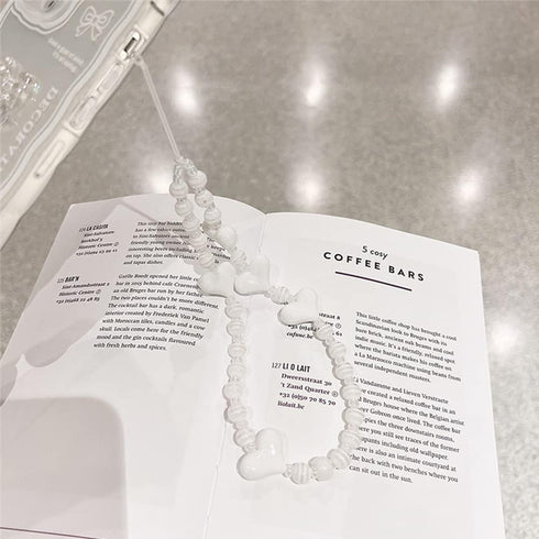 Casechics iPhone Xs Max Case: Cute 3D Crystal Bow Tie, Soft Shockproof Cover with Heart Wristband Strap (White)