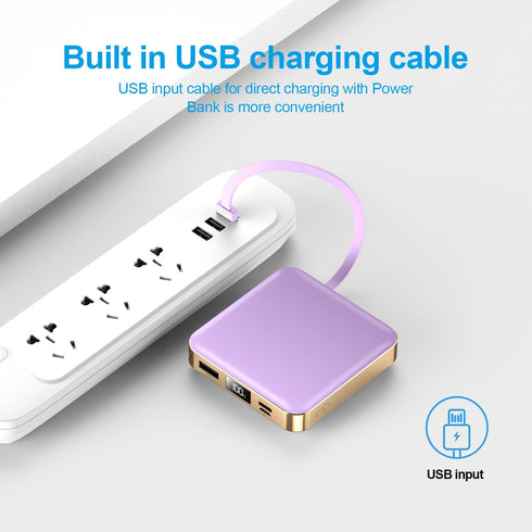 12000mAh Small Power Bank, Mini Portable Charger with Built-in 4 Cables, Smart LED Display for iPhone, Tablet