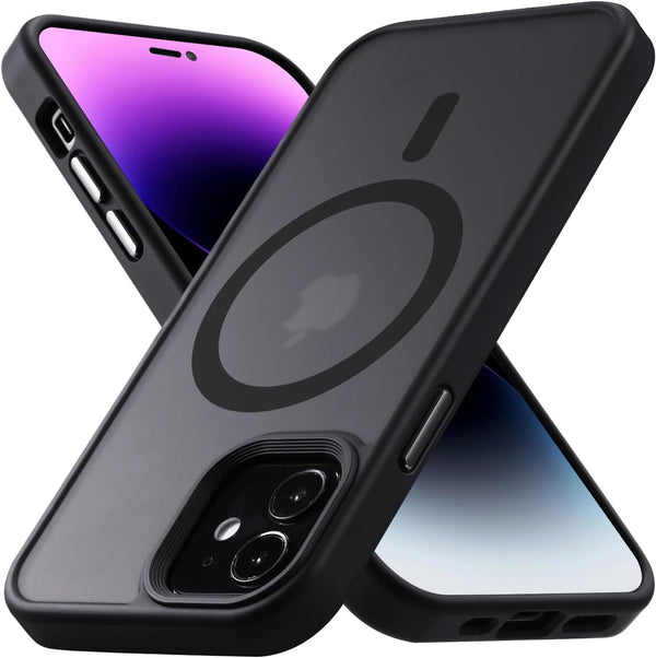 iPhone 12/12 Pro Strong Magnetic Case - Shockproof Matte Black Cover, Compatible with MagSafe, 6.1" Protection.