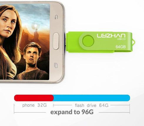 LEIZHAN Micro USB Flash Drive OTG Pen Drive 32GB for Samsung Galaxy S7, S7Edge, S6, S6 Edge (Green)