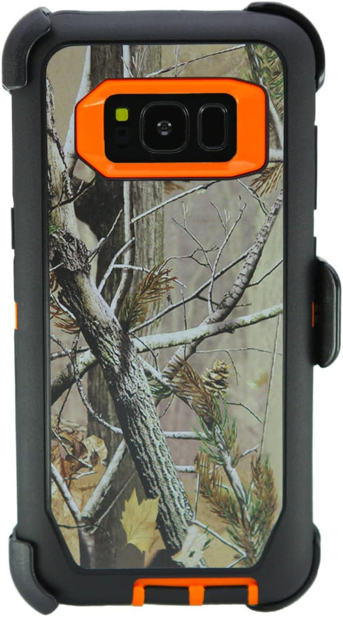 WallSkiN Heavy Duty Case for Galaxy S8 (5.8"), Military Grade Drop Protection with Holster - Camouflage/Orange
