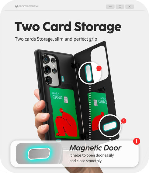 GOOSPERY Magnetic Door Bumper for Galaxy S24 Ultra Case, Card Holder Wallet with Auto Closing Protective Cover