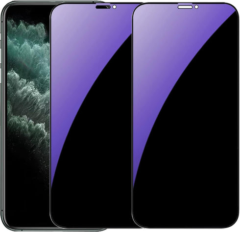 2 Pack Anti-Blue Privacy Tempered Glass for iPhone Xs Max/11 Pro Max, 6.5 inch, Anti-Spy Screen Protector (Blue)