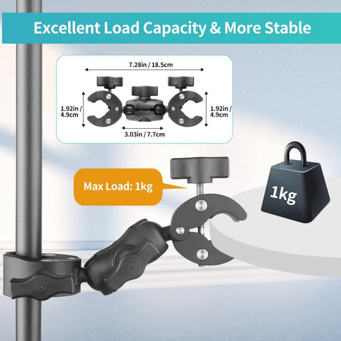 Super Clamp Double Camera Clamp, Double Mount Clamp Bracket Magic Arm with Ball Head for Light Stand, Photography