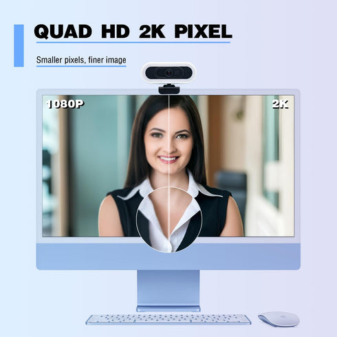 Svcouok W4 2K 1080P 60fps/2K 50fps, 2, Autofocus Webcam with Dual Mics & LED Light, USB Streaming Camera for PC