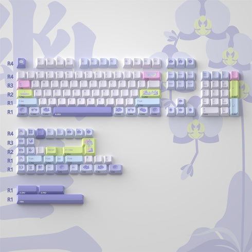 Hyekit PBT Keycaps - Cherry Profile Custom Keycaps, 144 Keys, Dye-Sublimation, Orchid Plant Theme Keyboard Keycap Set for Mechanical Keyboard, Keycaps for 60 Percent (Orchid) by Hyekit
