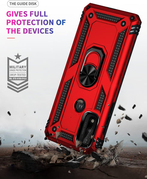Androgate Moto G Pure Case with HD Screen Protector, Military-Grade Ring Holder Car Mount, 16ft Drop Tested Cover (Red)